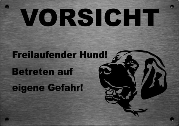 Edelstahl Warnschild Kangal-Hirtenhund VORSICHT Freilaufender Hund! Betreten auf eigene Gefahr!